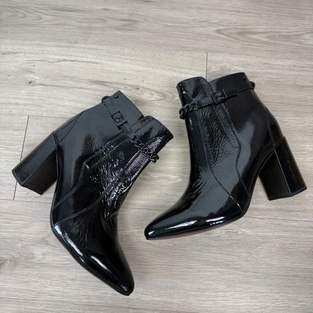 NWOB‎ FRANKIE4 Black Patent Leather Maisie Heeled Ankle Boots